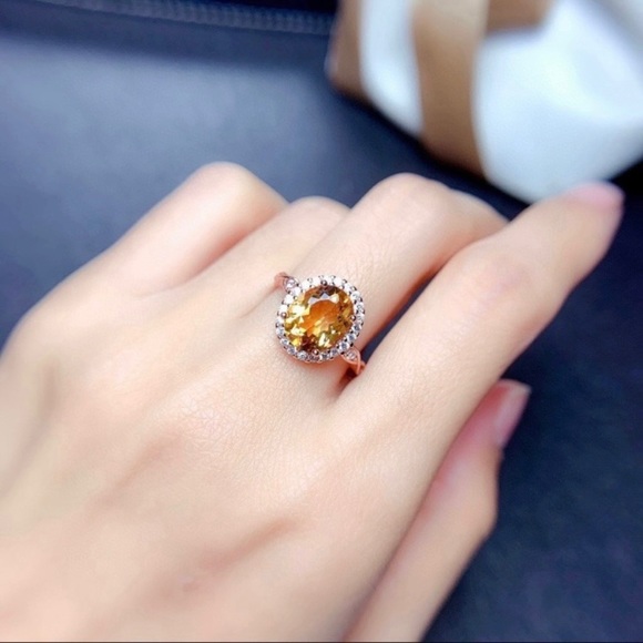 18K Gold Plated Adjustable Birthstone Yellow Crystal Citrine Ring for Women - Picture 5 of 5